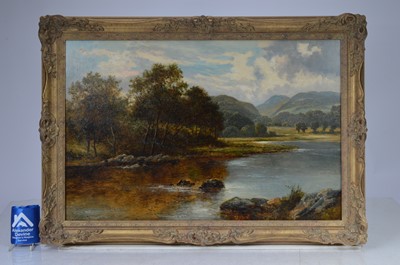 Lot 114 - Oil painting on canvas signed by William Langley titled 'A riverside picnic'