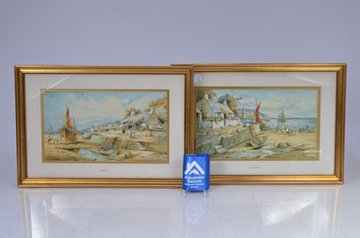 Lot 125 - Signed pair of watercolours depicting fishing scenes by R Macauley