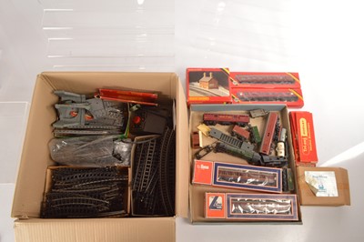 Lot 10 - Tri-ang and other Locomotives coaches and wagons with a large quantity of 00 gauge track (qty in 1 box)