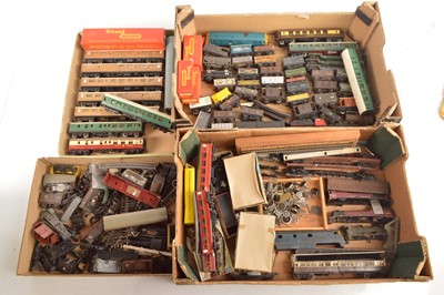 Lot 12 - Tri-ang and Hornby Diesel locomotive coaches and wagons with rolling stock parts 00 gauge  (qty in 2 boxes)