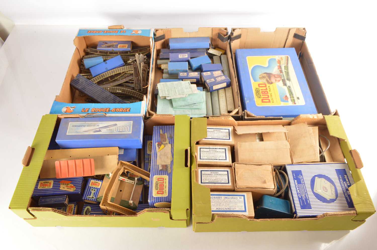 Lot 109 - Hornby-Dublo 3- Rail Train Set Locomotives and Coaches with Goods Rolling Stock Buildings and Accessories and Track (qty in 5 boxes)