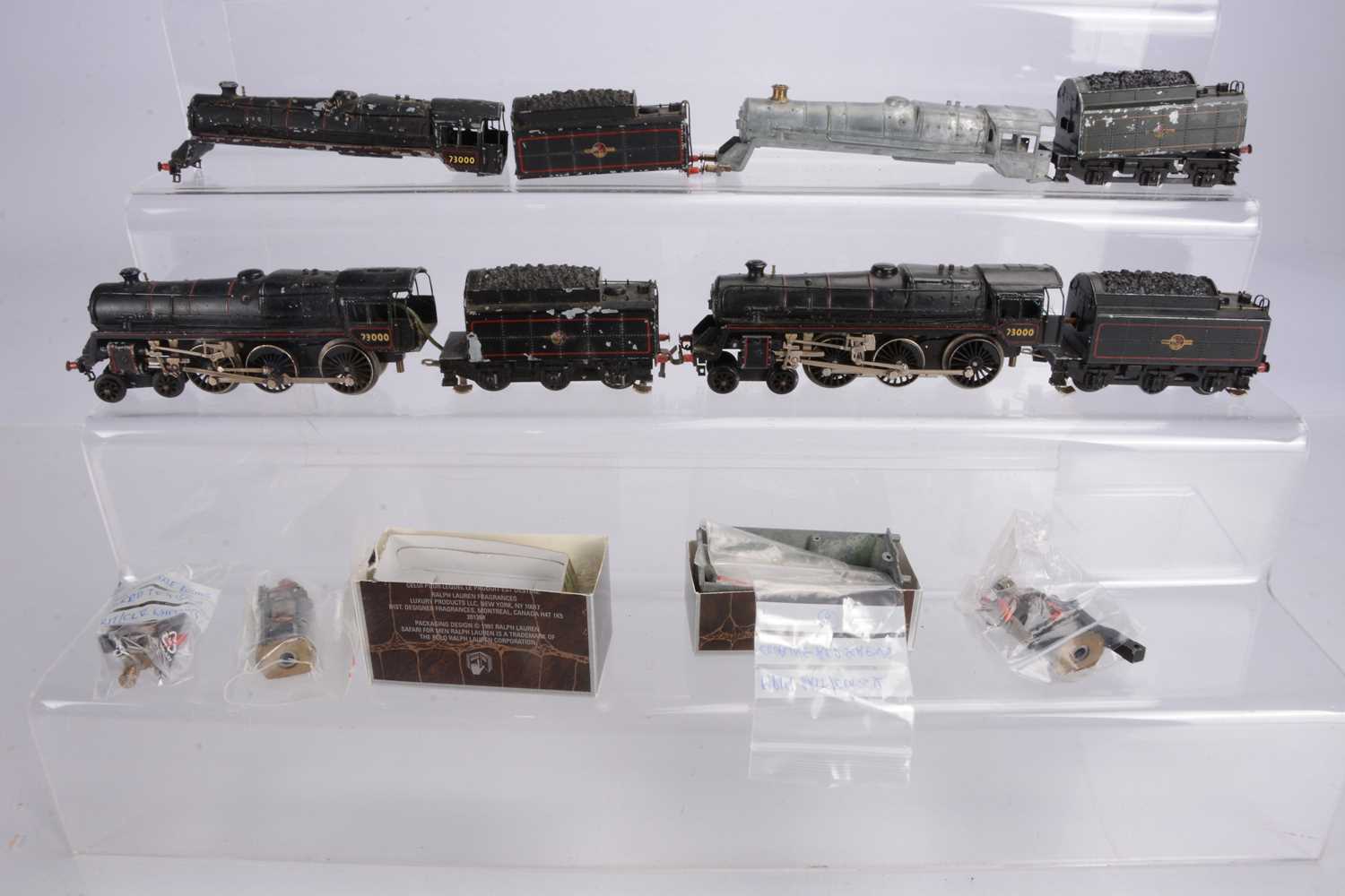 Lot 128 - Pair of Trix 00 Gauge BR black Class 5 4-6-0 Locomotives and tenders and various spares (qty)