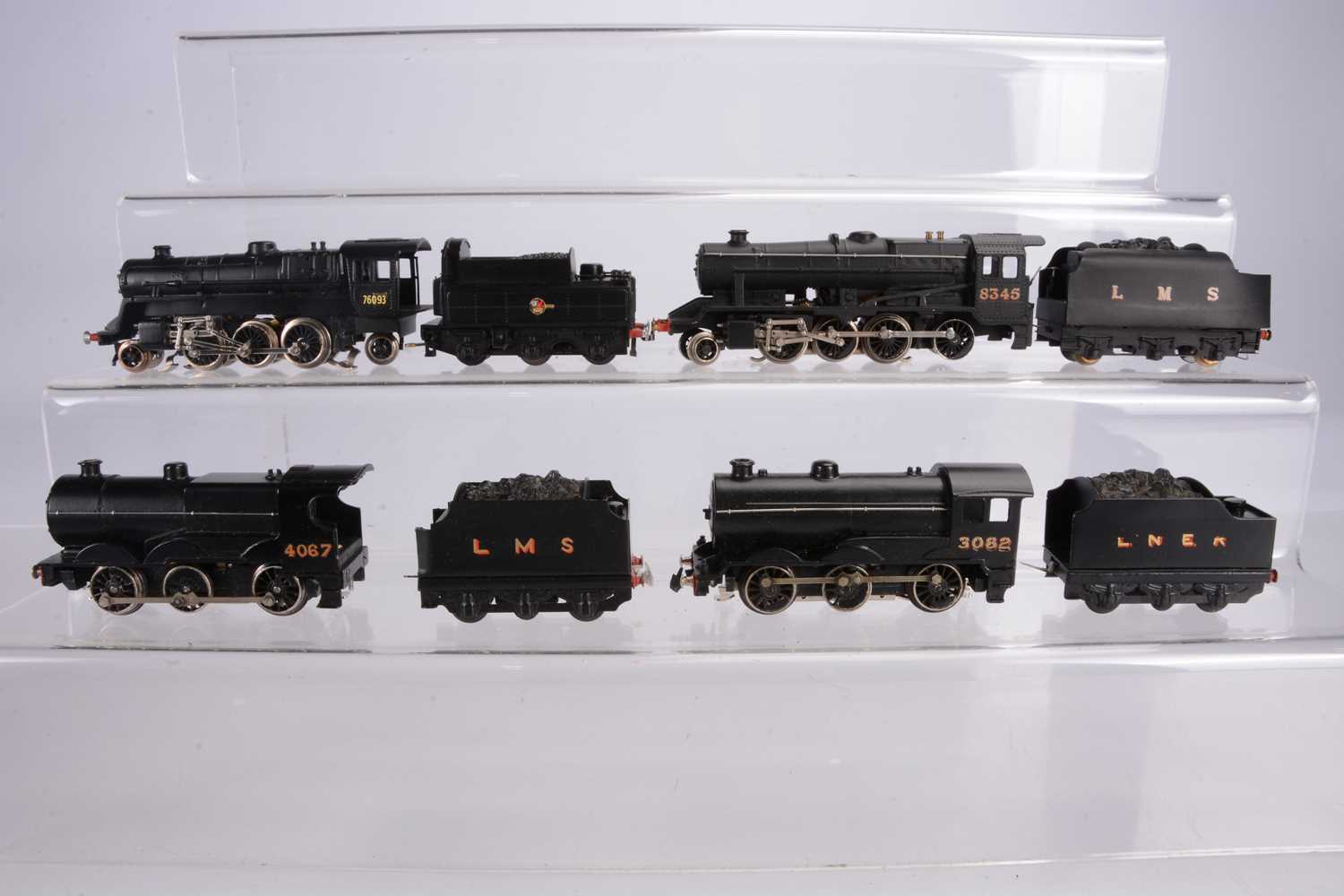 Lot 129 - Four Trix 00 Gauge LMS and BR black modified 0-6-0 and 4-6-0 Tender Locomotives (4)