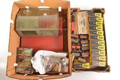 Lot 153 - Trix 00 Gauge Goods Set early unboxed and later boxed Private Owners Open wagons and Graham Farish unboxed Locomotives and boxed wagons and wooden buildings (35+)