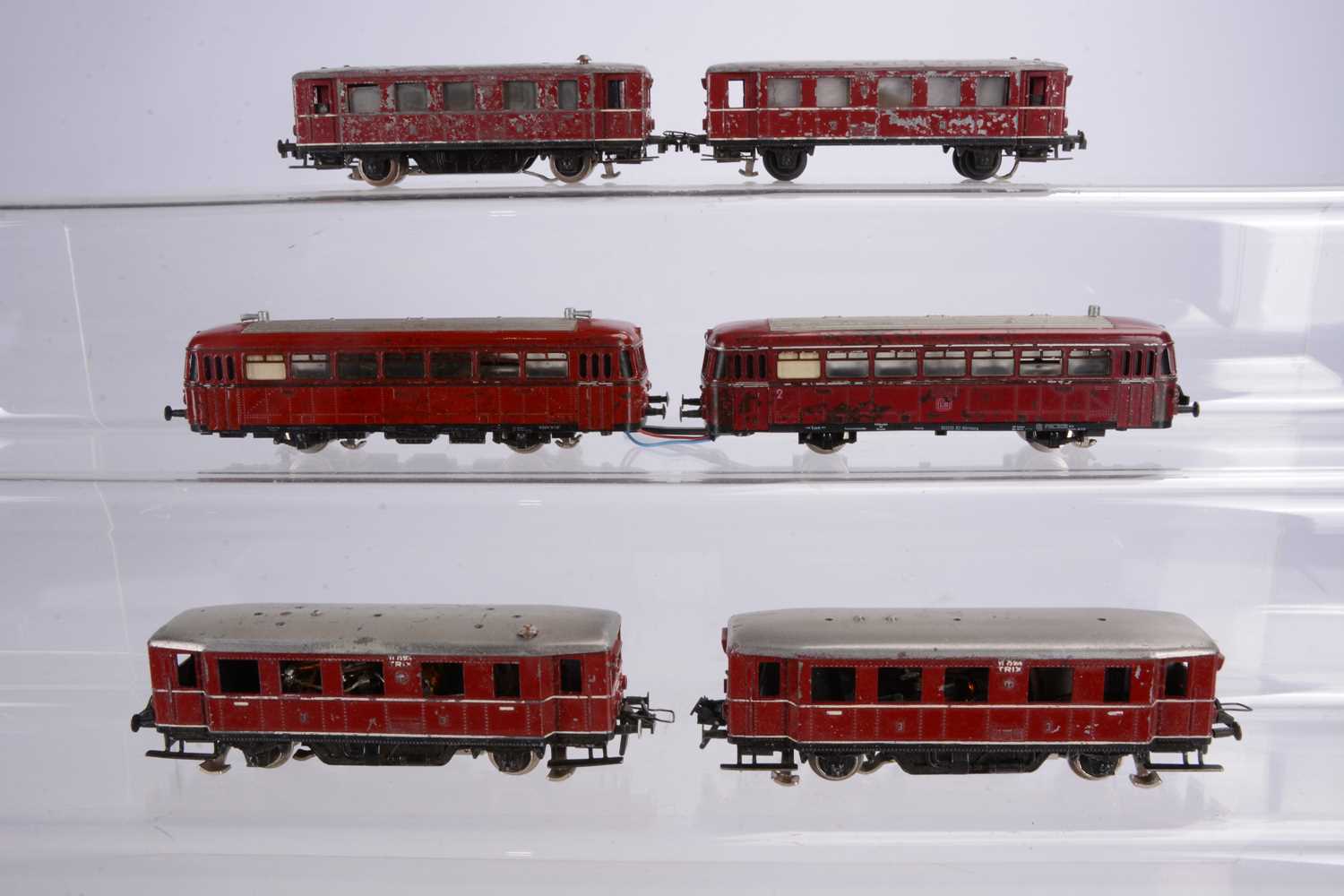 Lot 165 - Three Trix HO Gauge DB maroon Railcar Sets (6)