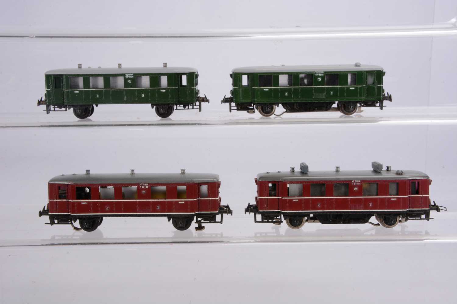 Lot 166 - Three Trix HO Gauge DB VT75904 maroon and green Railcar Sets (4)