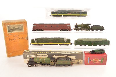 Lot 196 - Wrenn 00 Gauge boxed Castle Locomotive and unboxed Lima Diesels and Kitbuilt Collett Goods and Dublo Diesel body with Graham Farish N Gauge Prairie Tank and Chad Valley Cornish Riviera Jigsaw (8)
