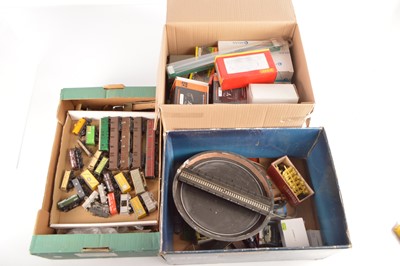 Lot 216 - Peco Parkside and other Kit built and modified Wagons and coaches with diecast vehicles and controllers 00 gauge (qty in 3 boxes)
