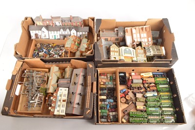 Lot 217 - 00 gauge Diecast vehicles and buildings with other scenic accessories (qty in 4 boxes)