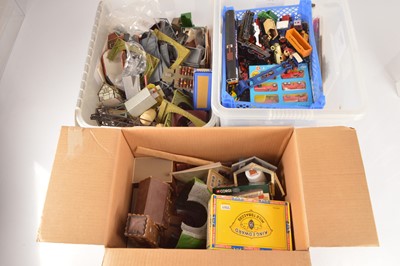 Lot 291 - 00 gauge buildings and components with Scenic accessories and diecast vehicles (qty in 3 boxes)