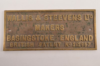 Lot 350 - Road Roller builders plate by Wallis & Steevens (1)