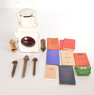 Lot 353 - Railway tail lamp track fittings and assorted handbooks (qty in 1 box)