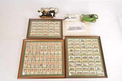 Lot 362 - Mounted Original Cigarette cards with a limited edition print and  transport themed teapots  (7)