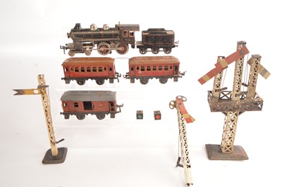 Lot 570 - Bing 0 Gauge Continental Outline Locomotive Coaches & Signals (7)