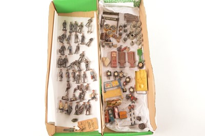 Lot 577 - Large collection of 0 Gauge and Gauge 1 Station Staff and Passengers platform Furniture Loco Lamps and Petrol Pumps and Oil Dispensers and other items by Hornby Britains Timpo Crescent Kibri (110+)