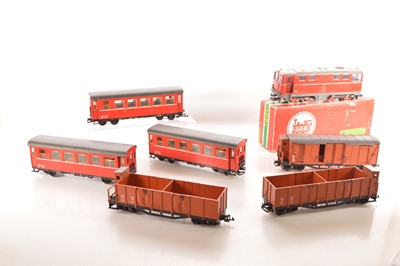Lot 655 - LGB G Gauge Catalogue No.2095 OBB Diesel Locomotive, coaches and Freight cars (7)