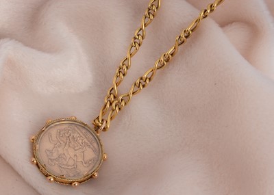 Lot 52 - A Victorian full sovereign gold mounted pendant