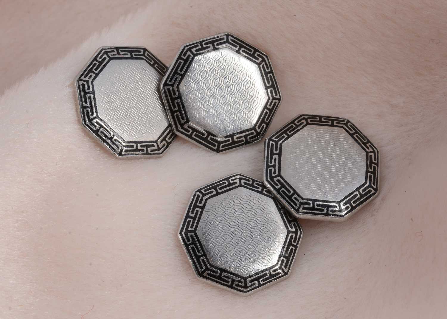 Lot 59 - A pair of octagonal and enamel cufflinks