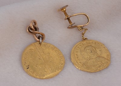 Lot 172 - Two ancient gold coin mounted earrings