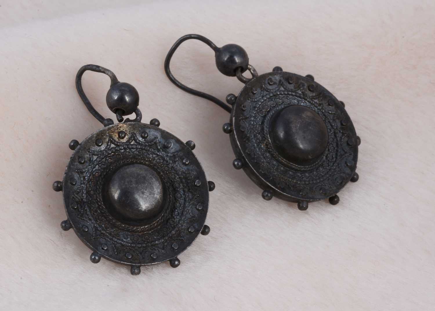 Lot 178 - A pair of Victorian silver roundel earrings