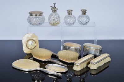 Lot 233 - An Art Deco silver and enamelled dressing table set by B.B.S Ltd