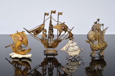 Lot 249 - Four silver filigree models of boats