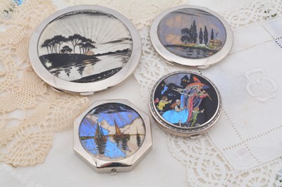 Lot 342 - TLM 1930s chromed and butterfly wing compacts