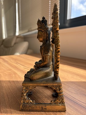 Lot 373 - A pair of antique Far Eastern gilt bronnze Buddhist figures