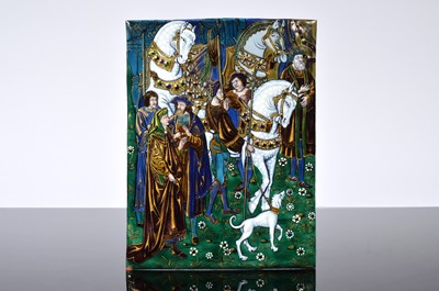 Lot 390 - An attractive Limoges enamel and gilt copper panel