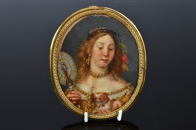 Lot 391 - An antique portrait miniature oil on copper plate