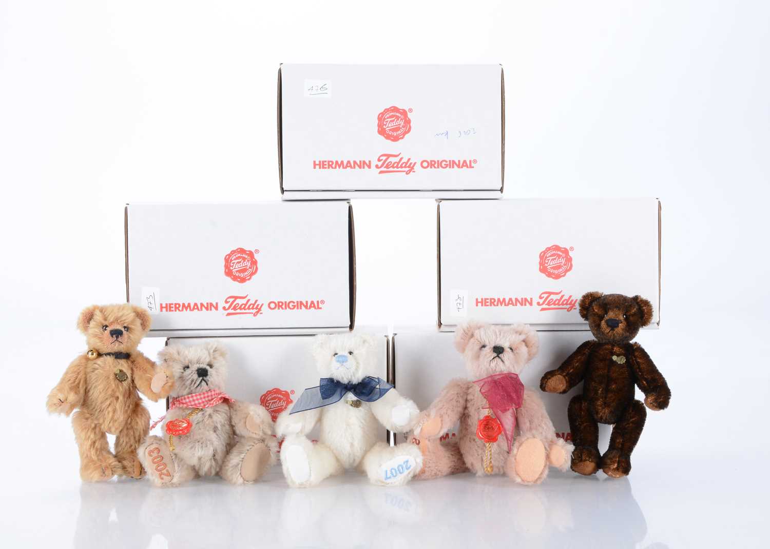Lot 35 - Five small Hermann teddy bears