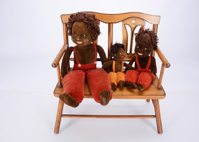 Lot 205 - Three late 1920s Norah Wellings Zuzu brown velvet dolls