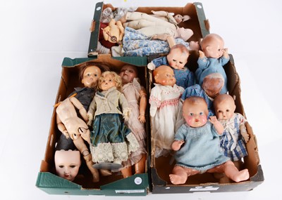 Lot 247 - A quantity of bisque head and composition dolls for spare parts and restoration