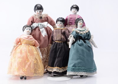 Lot 249 - Five small German china shoulder head dolls