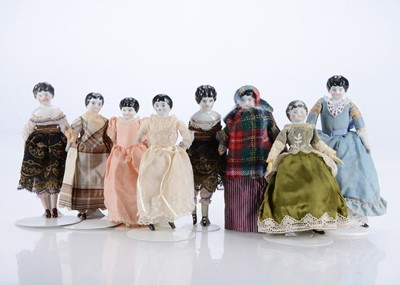 Lot 250 - Eight German china shoulder-head dolls’ house dolls