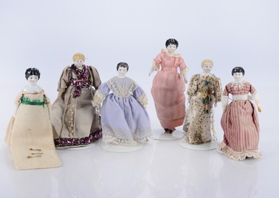 Lot 251 - Six German china shoulder-head dolls’ house dolls