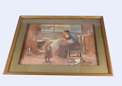 Lot 415 - A late 19th century watercolour sketch of a domestic scene