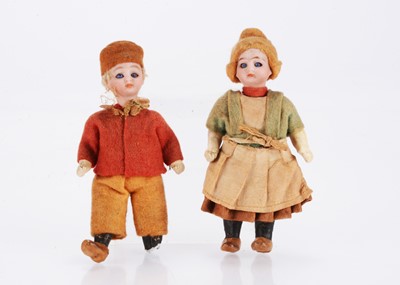 Lot 499 - Two German bisque headed dolls’ house dolls