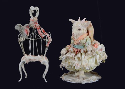 Lot 597 - A Laetita Mieral 'Merveilles en Papier' Madeleine little goat girl and her bird cage