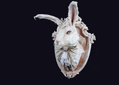 Lot 599 - A Laetita Mieral 'Merveilles en Papier' White Rabbit from Alice's Adventures in Wonderland wall plaque