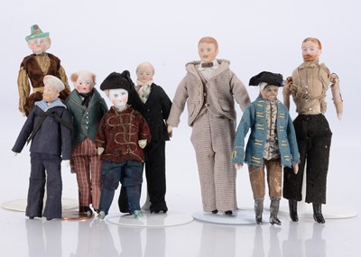 Lot 636 - Eight bisque shoulder-head dolls’ house male dolls