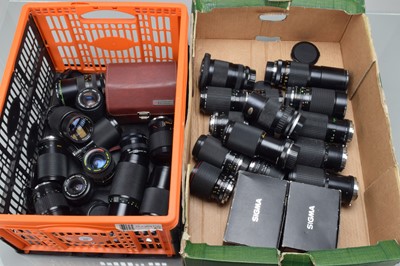 Lot 108 - Two Trays of Pentax K mount and Olympus OM mount Lenses
