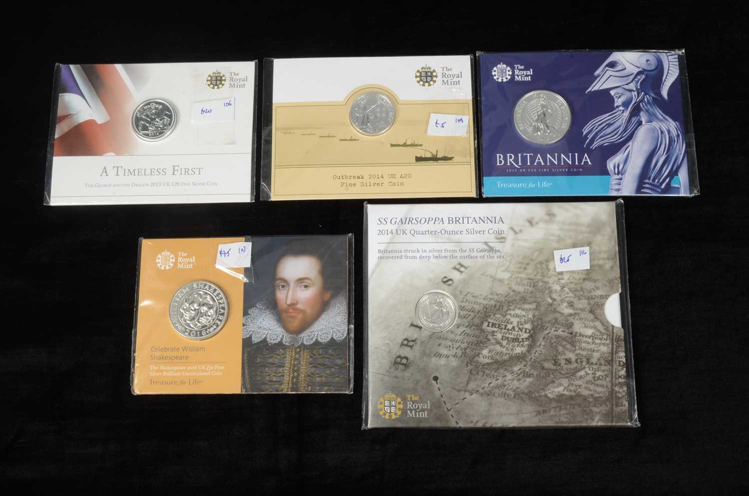 Lot 30 - Five modern Royal Mint silver Bullion coins