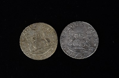 Lot 37 - Two 18th century Spanish Empire 8 Reales Style white metal coins