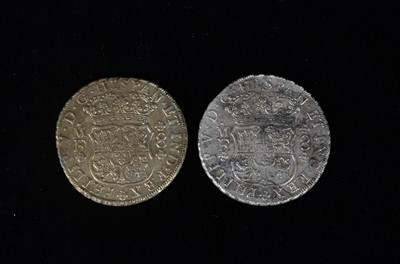 Lot 37 - Two 18th century Spanish Empire 8 Reales Style white metal coins