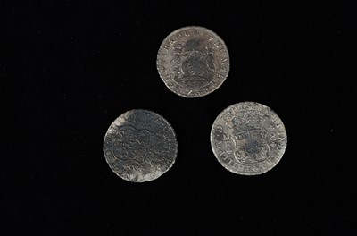 Lot 38 - Three 18th century Spanish Empire 8 Reales Style white metal coins