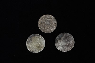 Lot 38 - Three 18th century Spanish Empire 8 Reales Style white metal coins
