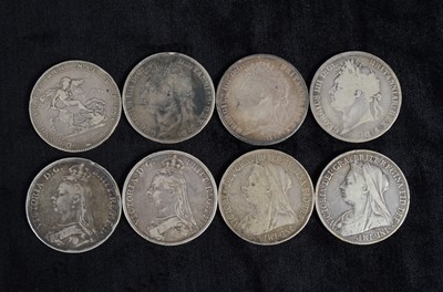 Lot 94 - Eight British Silver Crown coins