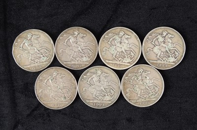 Lot 105 - Seven Victoria silver Crown coins