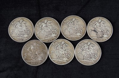 Lot 106 - Seven Victoria silver Crown coins